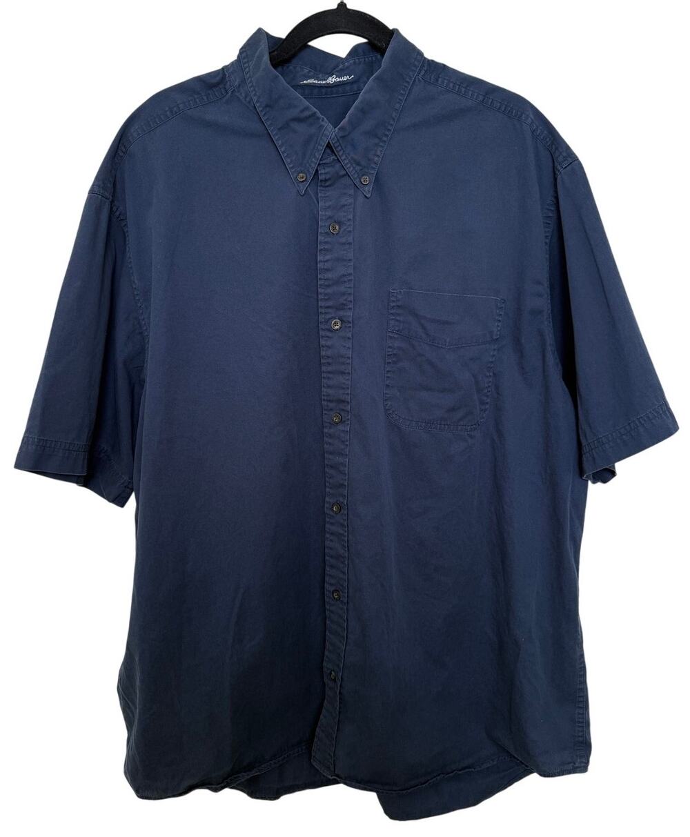 Eddie Bauer Navy Blue Short Sleeve Button Down Size XXL Outdoor Minimal Casual
